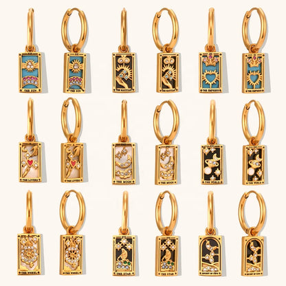 The Wheel - Tarot Card Gold Hoop Earrings