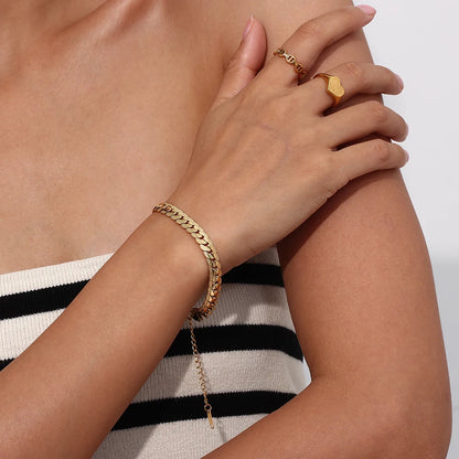 Golden Luxe Duo: Flat Cuban Chain Necklace and Bracelet Set