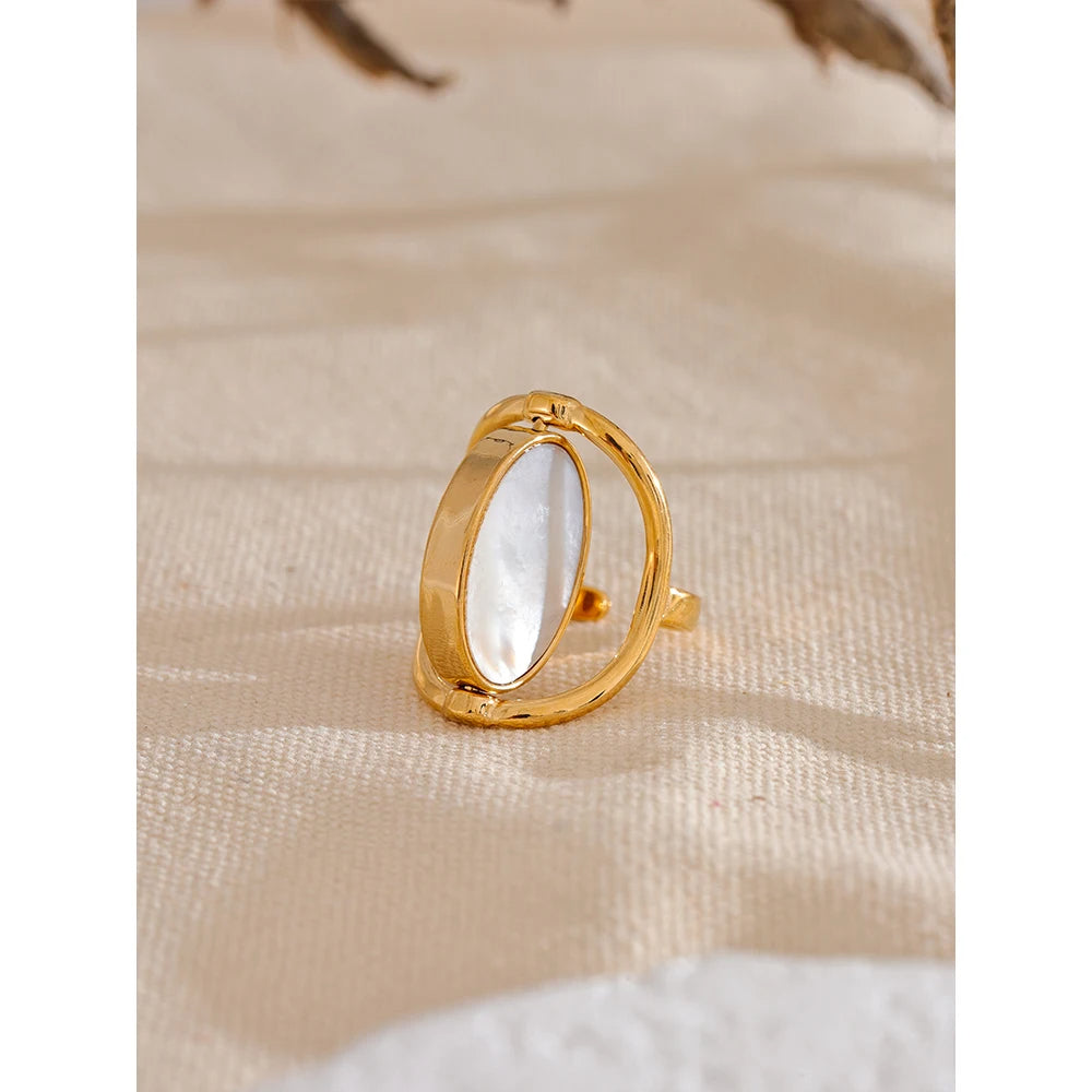 All Kinds of Love - Gold Swivel Ring with Rhodochrosite and Shell