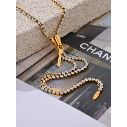 Crystal Sparkle Zip: Gold Long Necklace