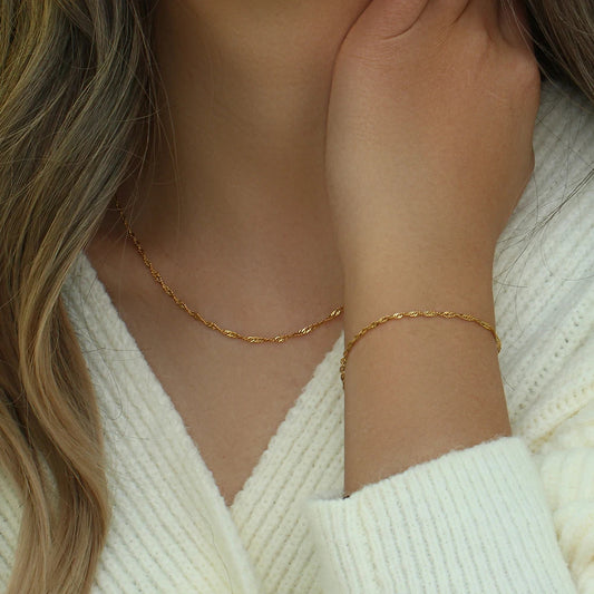 Twisted Gold Necklace and Bracelet Dainty Set