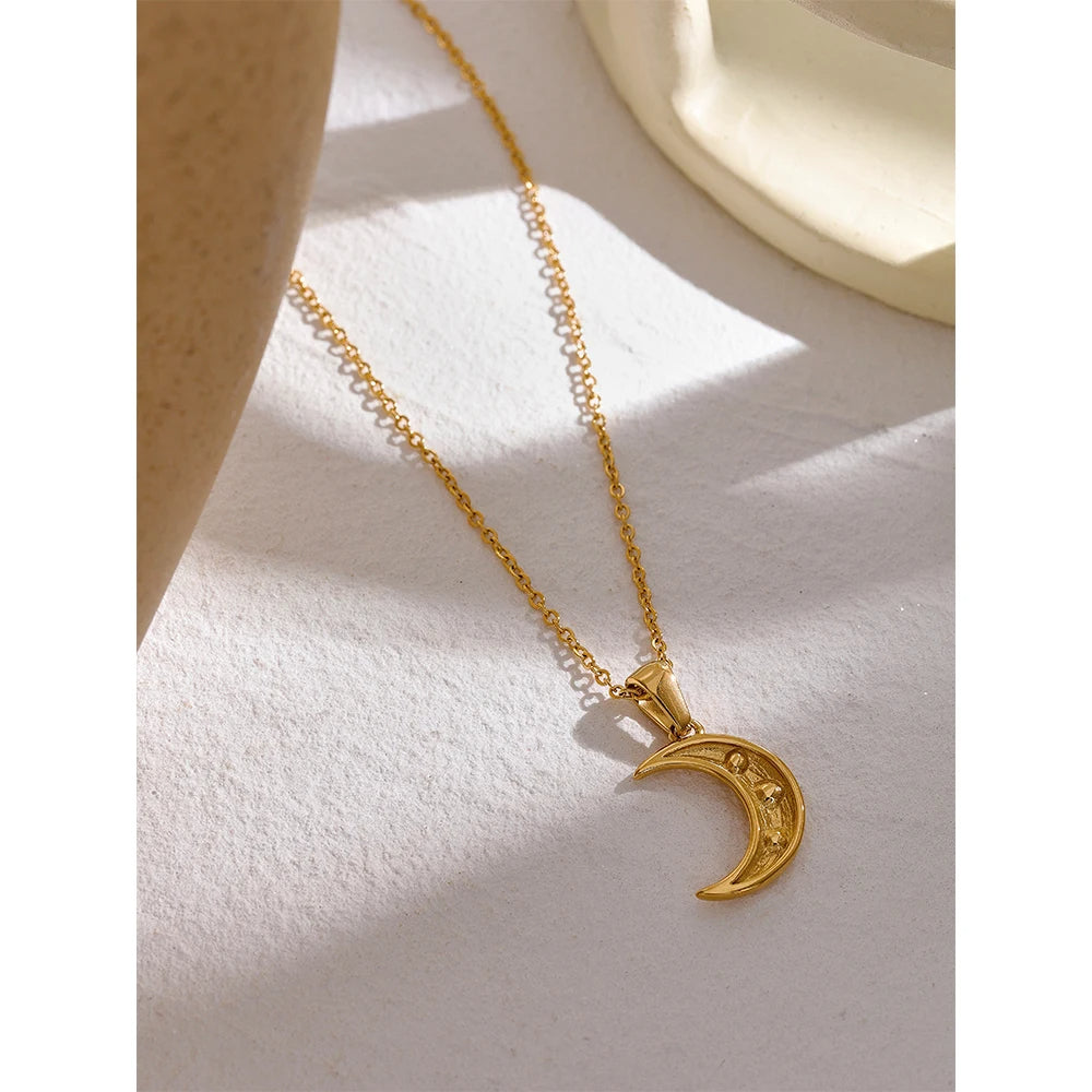 Crescent Moon Gold Crystal Dainty Necklace