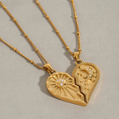 Eternal Bond – Sun & Moon Heart Necklace Set