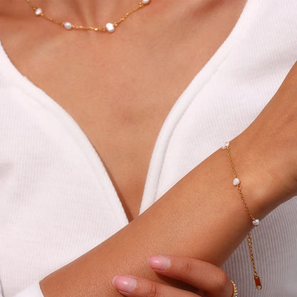 Ocean Treasures  - Gold Pearl Necklace and Bracelet