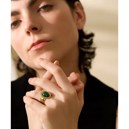 Discipline and Willpower - 18k Open Ring Tiger's eye Green Jasper