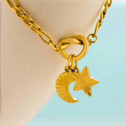 Star & Moon - Gold Necklace and Bracelet Set