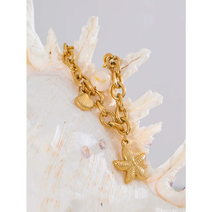 Ocean Treasures - Starfish and Shell Conch Gold Women Bracelet