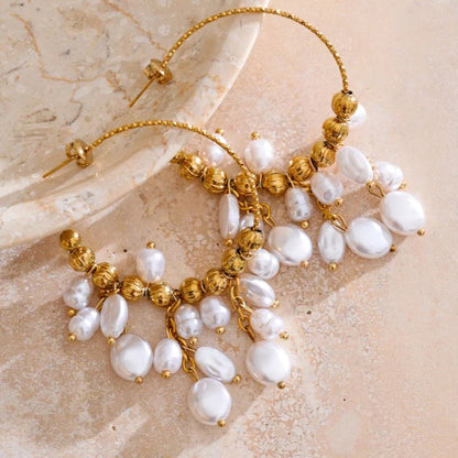 Free Expression - Exaggerated  Drop Earrings with Pearls