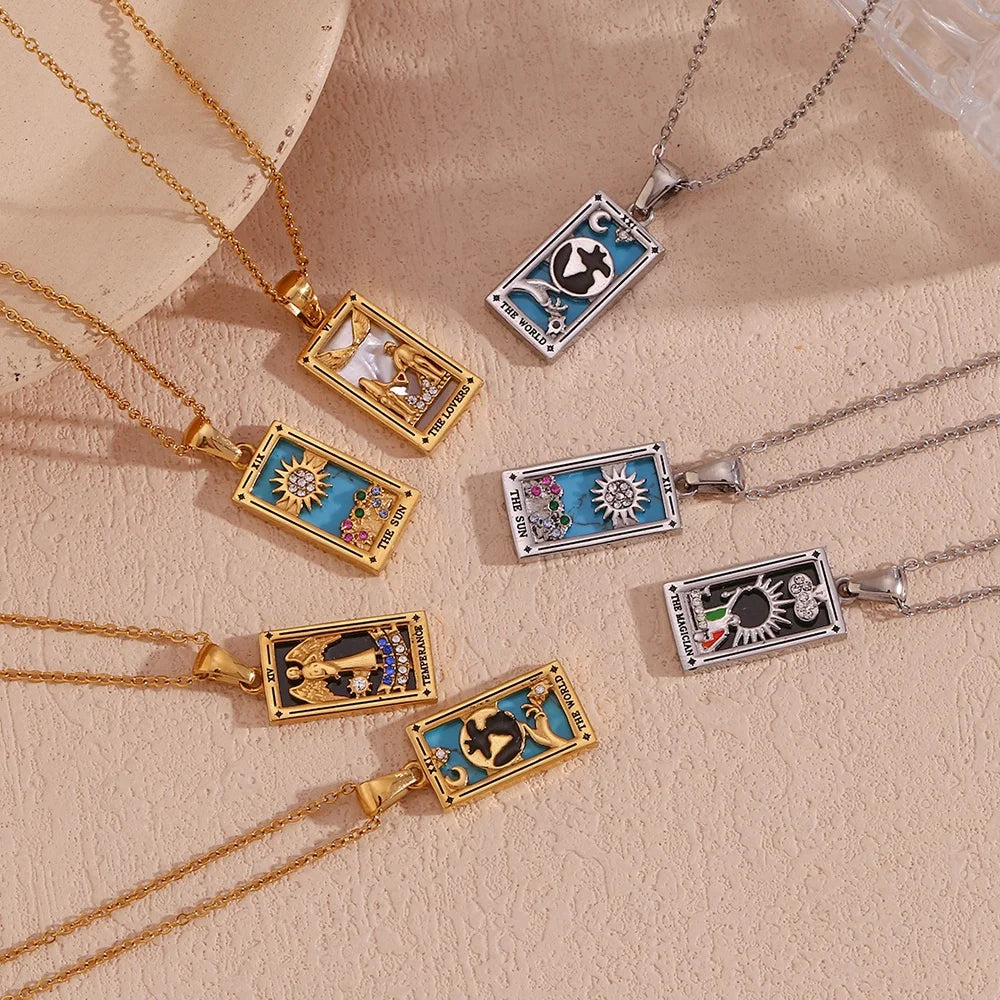 The Empress - Silver Tarot Card Dainty Necklace with Blue Enamel