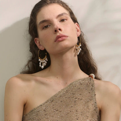 Free Expression - Exaggerated  Drop Earrings with Pearls