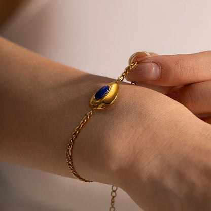 Wisdom and Focus - Gold Figaro Bracelet with Lapis Lazuli