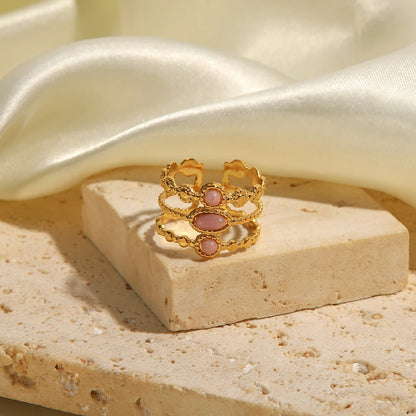 Emotional Balance - 18k Open Ring with Rhodochrosite