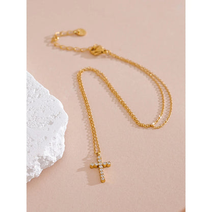 Dainty Cross Necklace with Crystals for Women