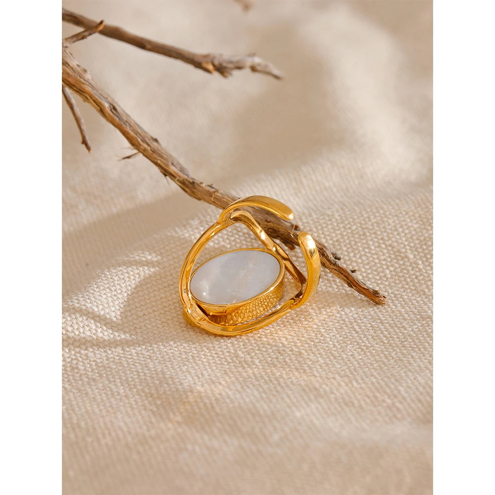 All Kinds of Love - Gold Swivel Ring with Rhodochrosite and Shell