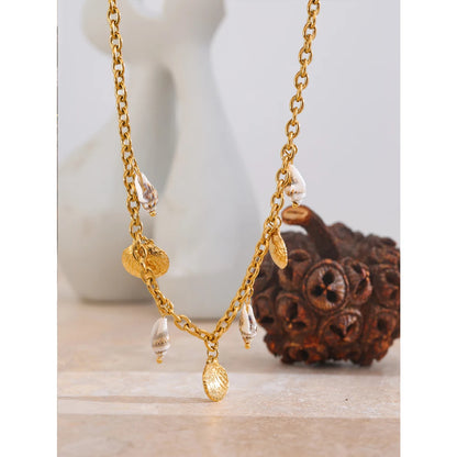 Ocean Treasures - Shell Conch Charms Gold Necklace