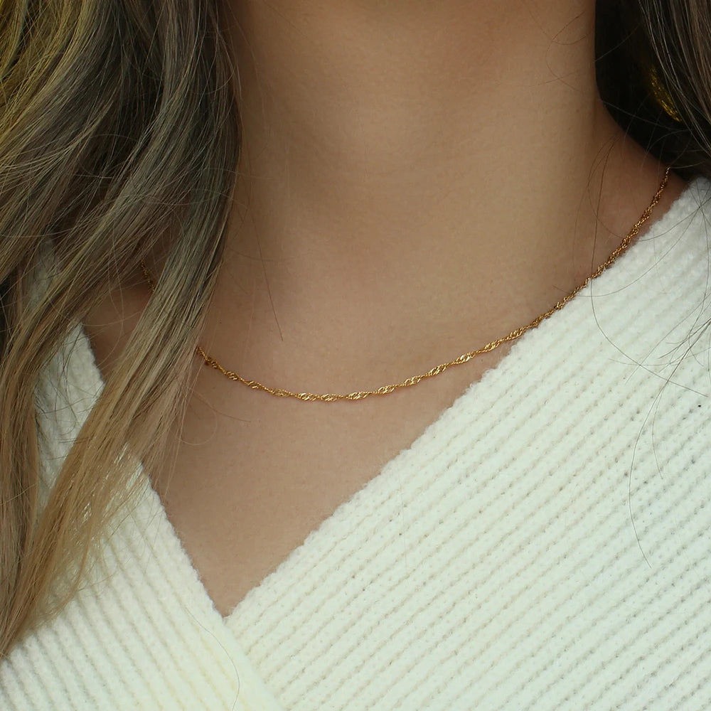 Twisted Gold Necklace and Bracelet Dainty Set