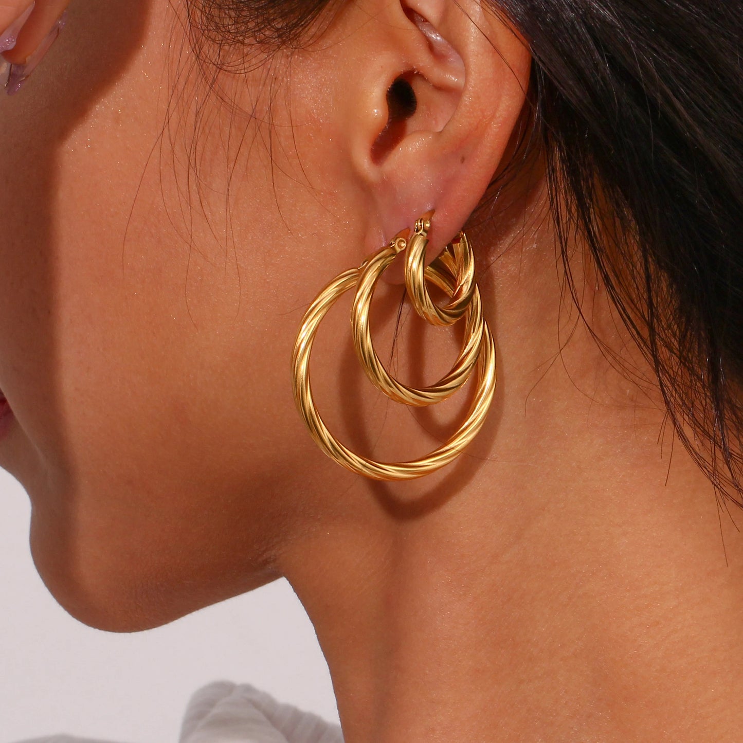 Twisted Wound Hoop Gold Earrings