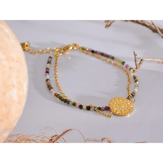 Creative - Dainty Faceted Tourmaline Double Layer Bracelet