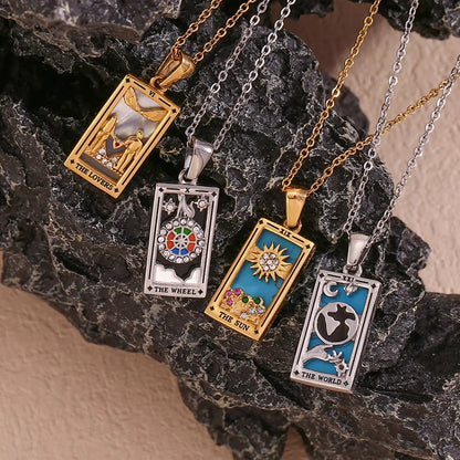 Temperance - Silver Tarot card Dainty Necklace with Black Enamel