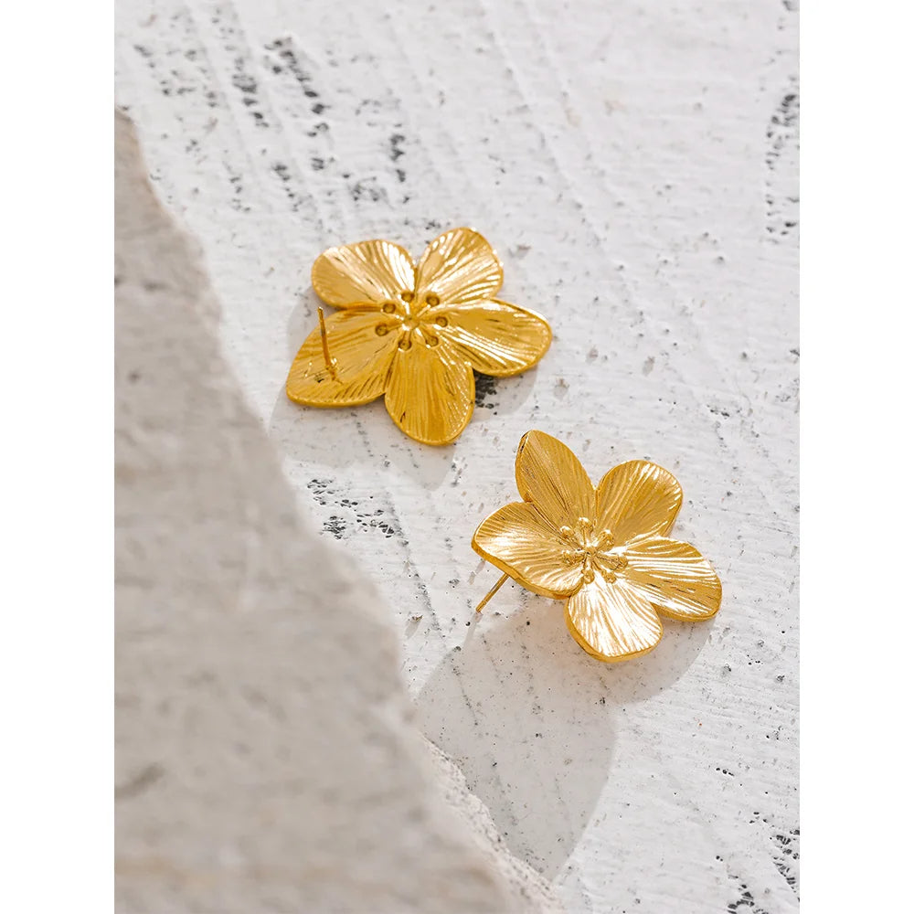 Golden Blossom: 18K Large Flower Earrings