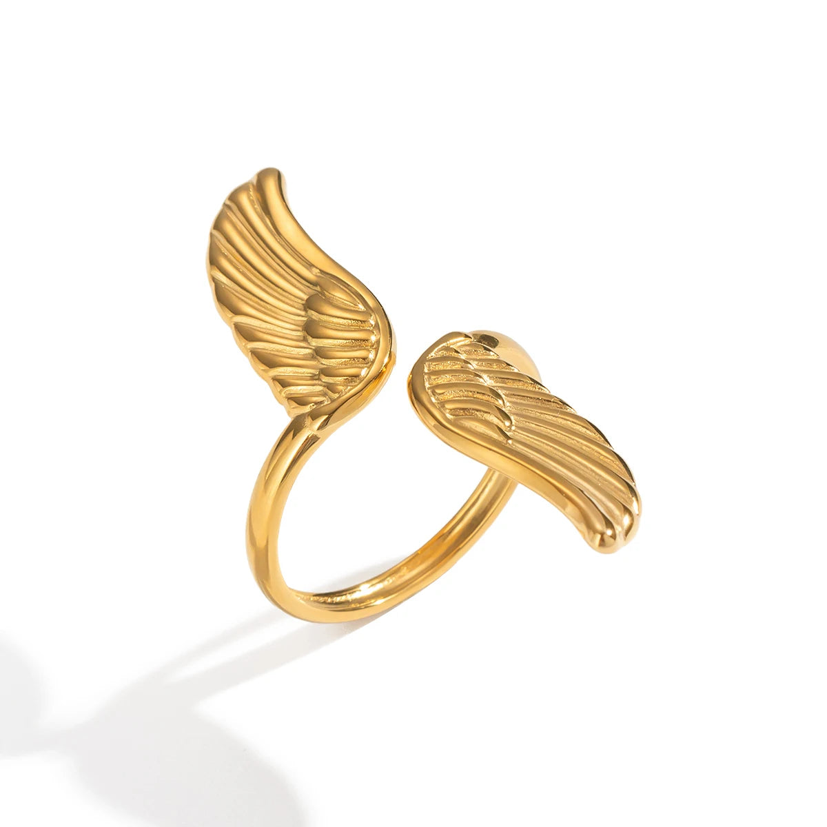 Twin Wing Open Ring – Gold Stainless Steel Adjustable Ring – The Half Moon
