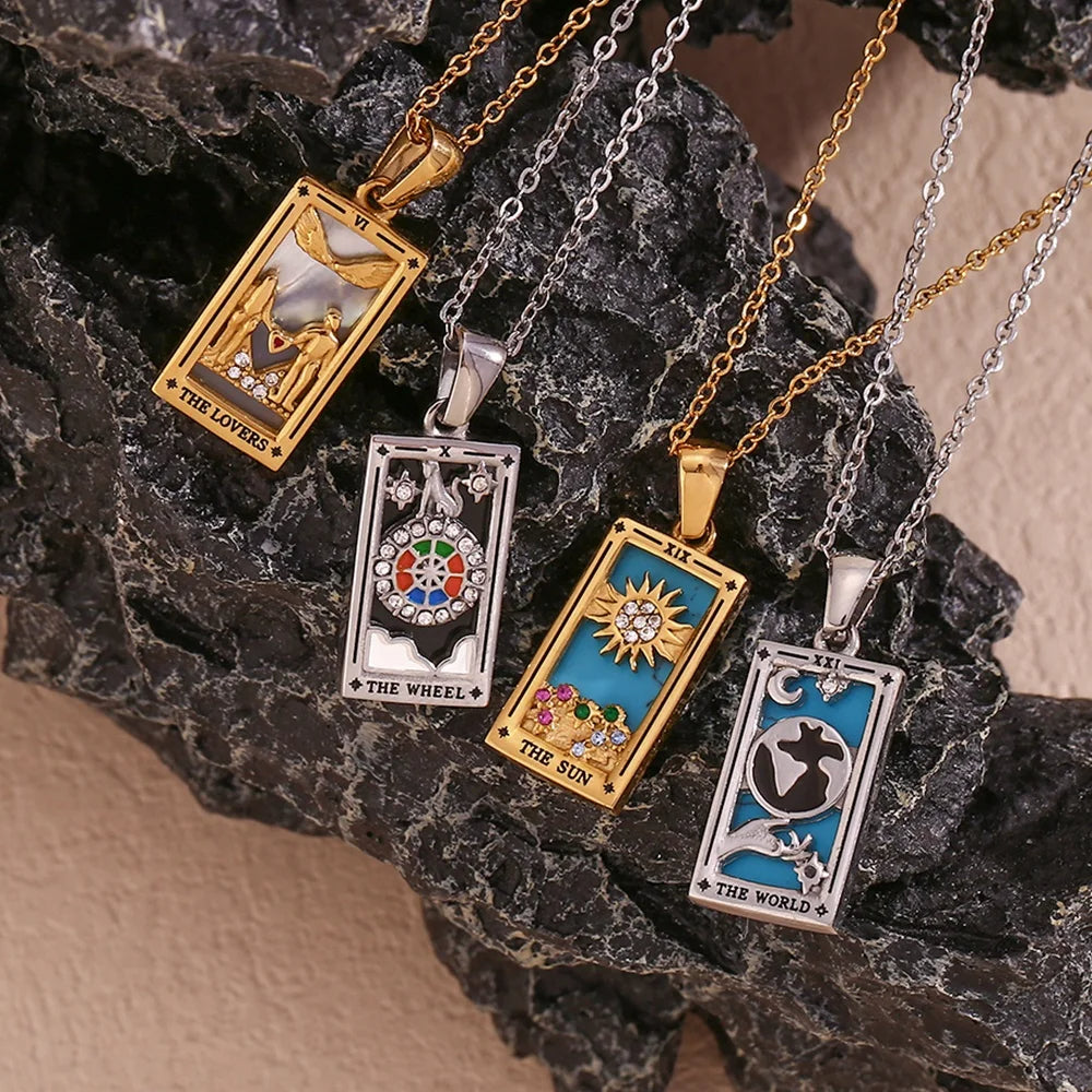 The Sun - Silver Tarot card Dainty Necklace with Blue Enamel