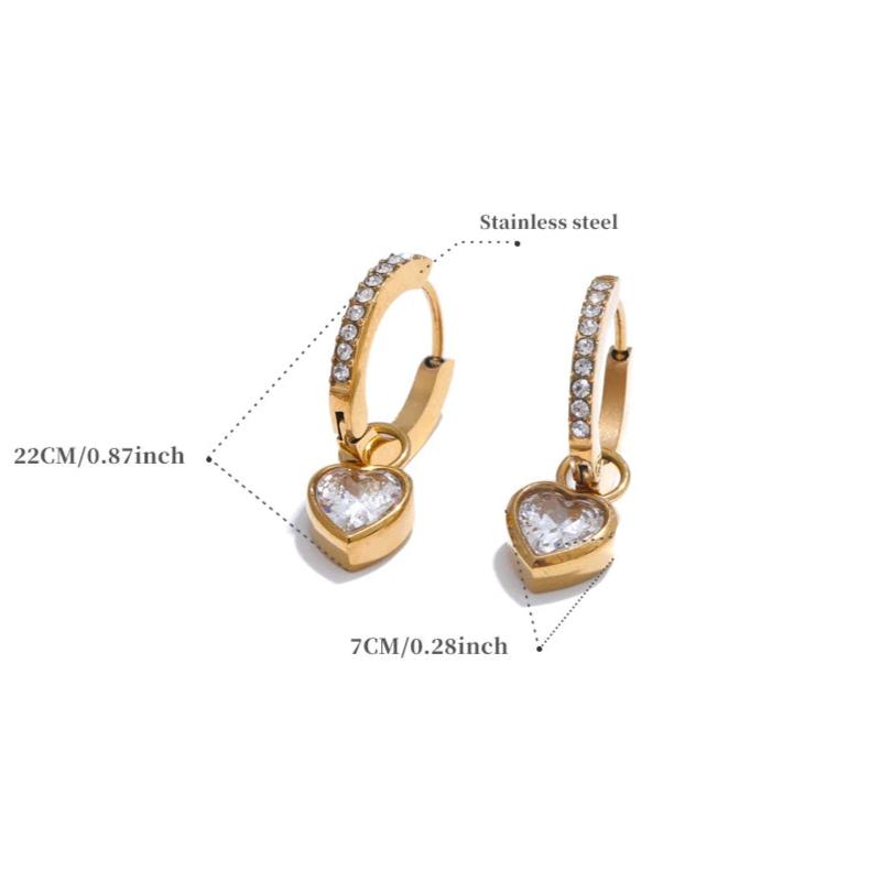 Dainty Heart Hoop Earrings with Crystals Gold/ Silver