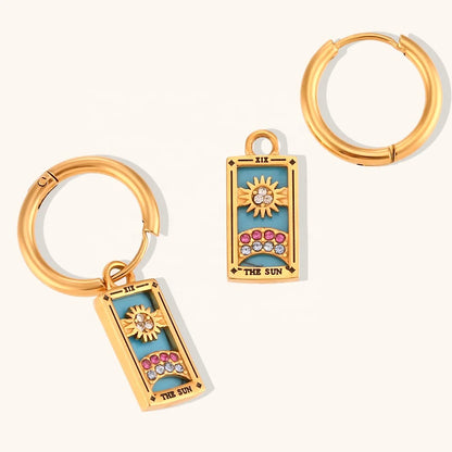 The Sun - Tarot Card Gold Hoop Earrings