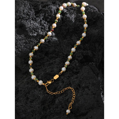 Extra Abundance - Green Jasper and Pearls Necklace