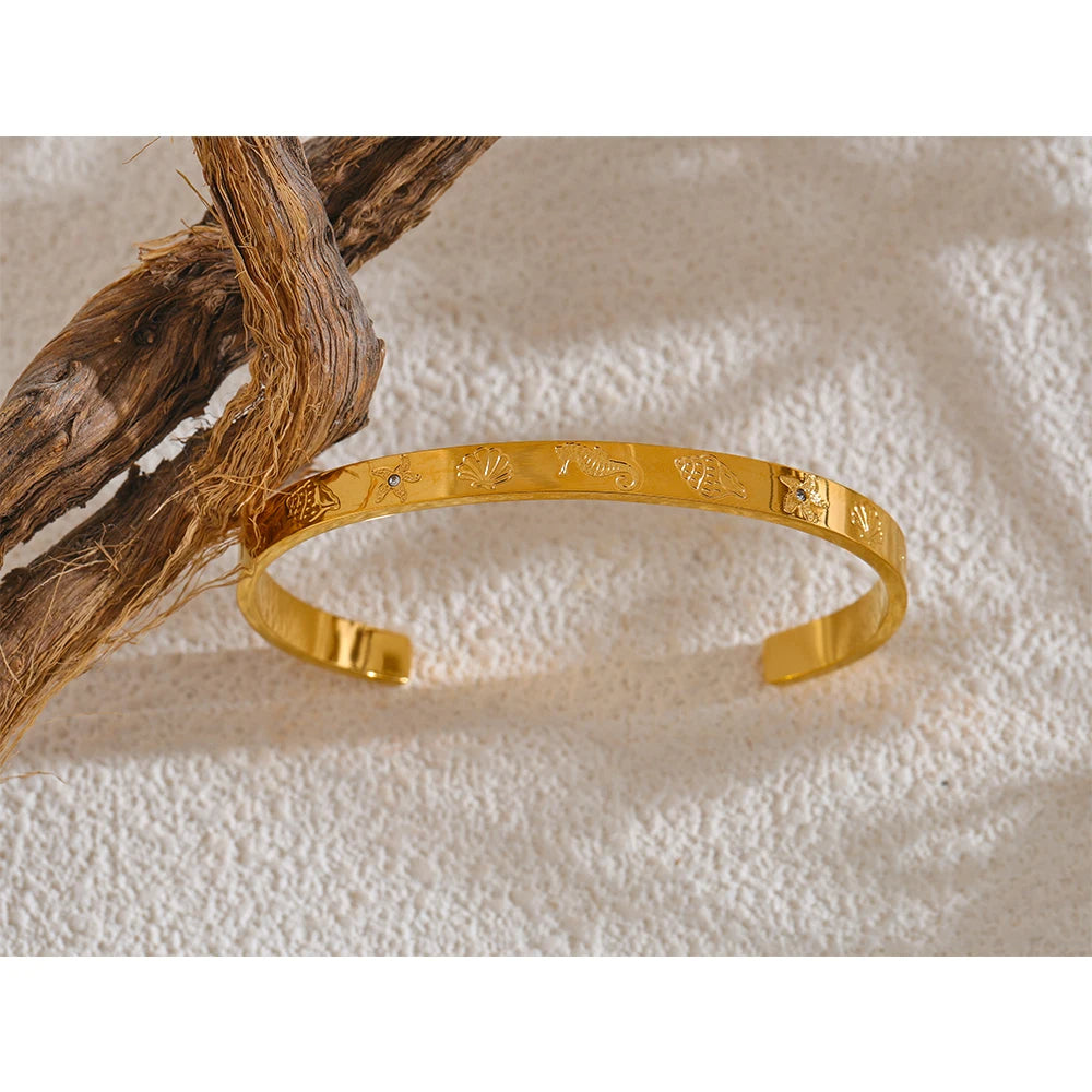 Ocean Treasures - Gold Cuff Bangle Bracelet