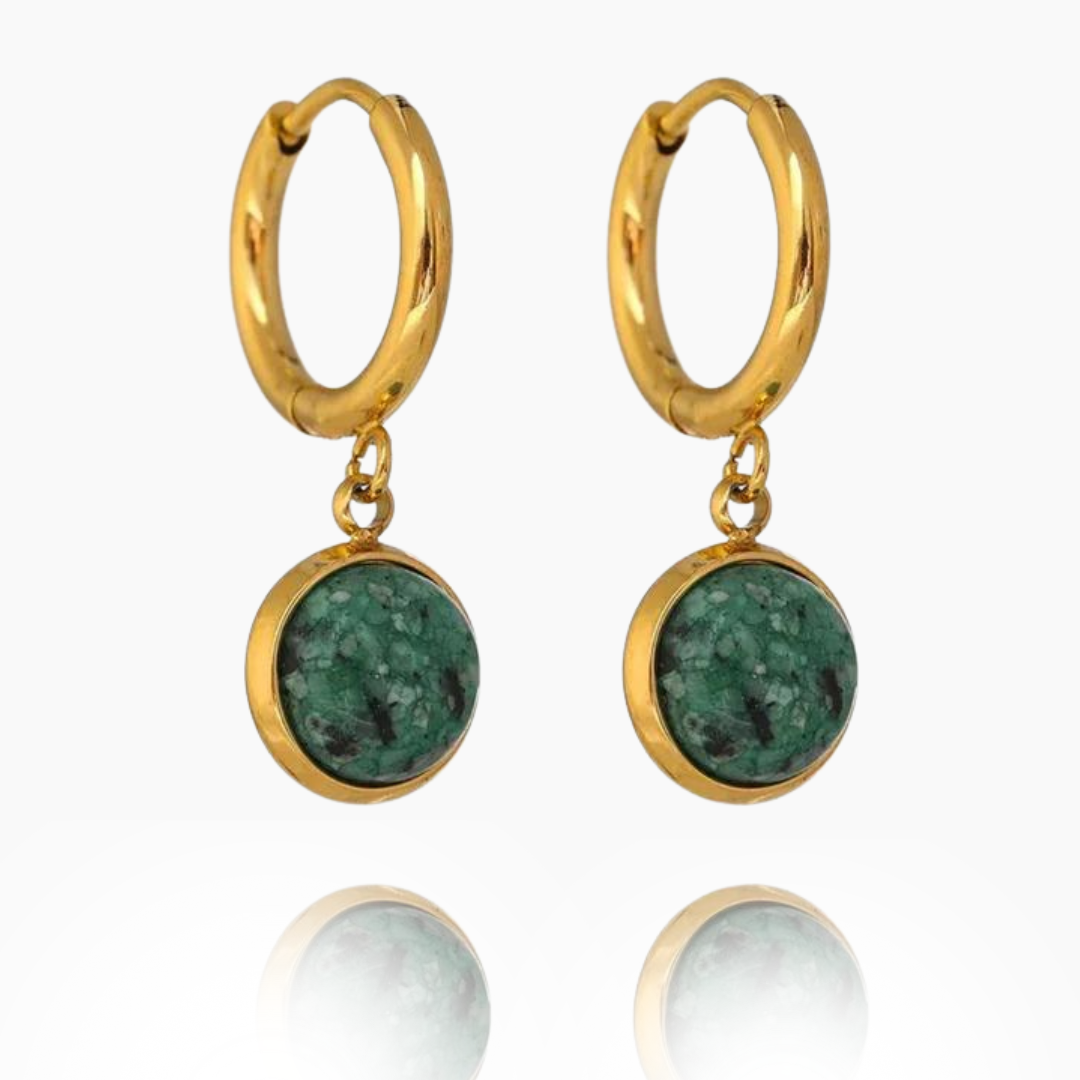 Calm Way - Hoop Earrings with Green African Jasper Drop