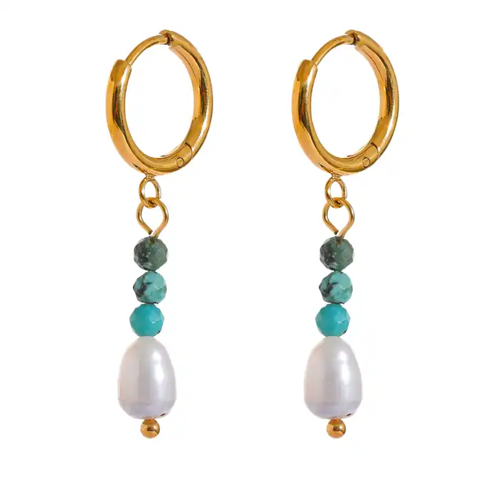 Balance the mind - 18k Drop Earrings with Turquoise and Pearl