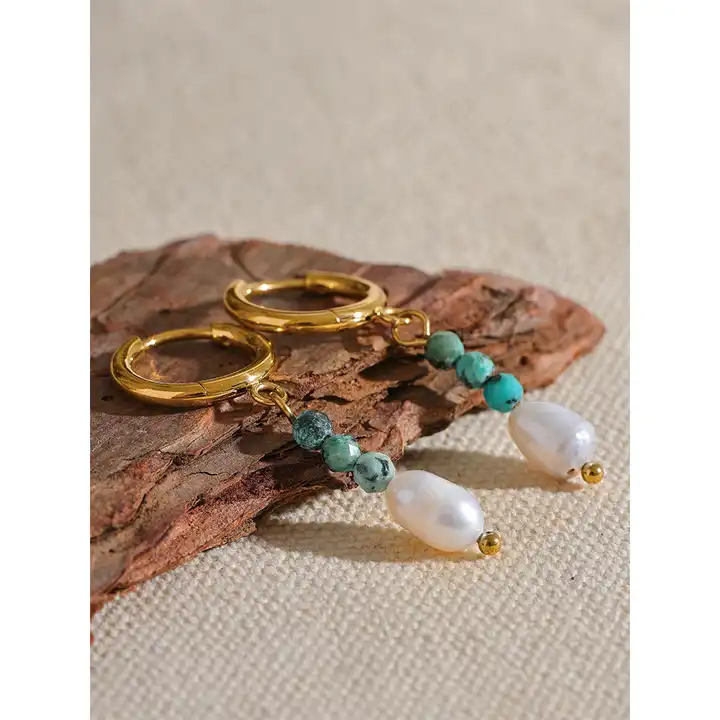 Balance the mind - 18k Drop Earrings with Turquoise and Pearl