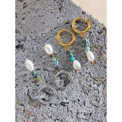 Balance the mind - 18k Drop Earrings with Turquoise and Pearl