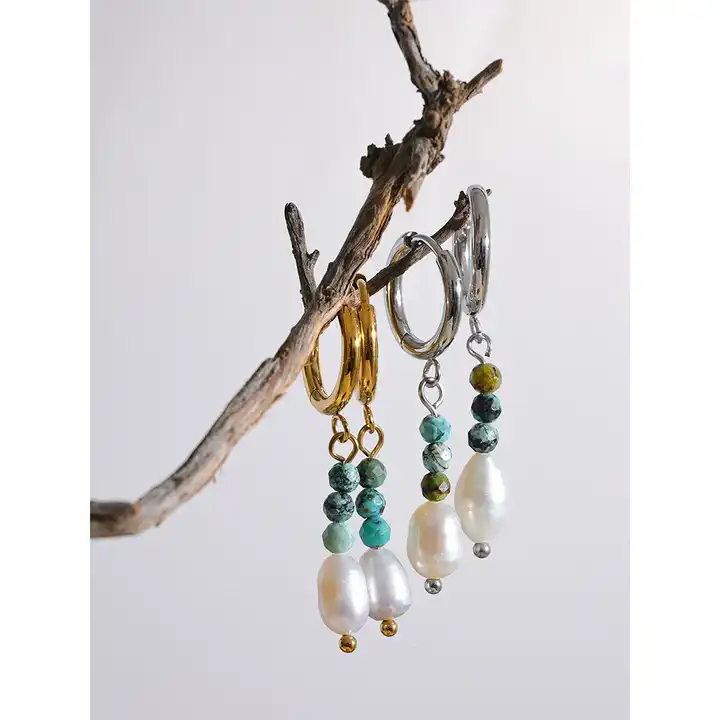 Balance the mind - 18k Drop Earrings with Turquoise and Pearl