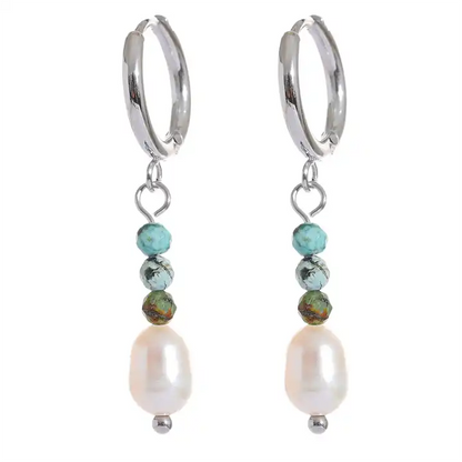 Balance the mind - 18k Drop Earrings with Turquoise and Pearl