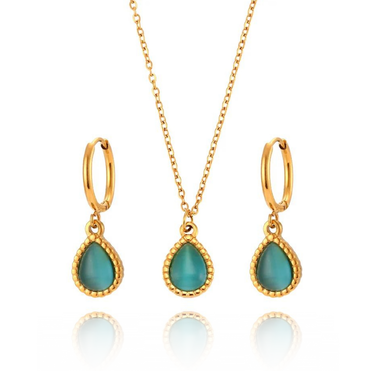 Serene Elixir - Dainty Blue Chalcedony 18k Necklace and Earrings Set