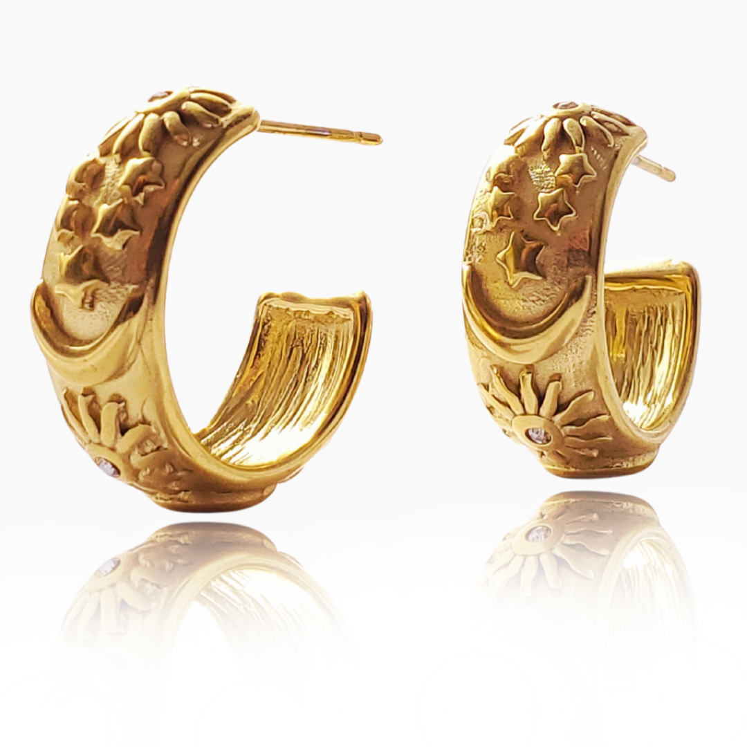 Celestial Eclipse: Sun and Moon Gold Hoop Earrings