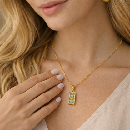 The Empress - Tarot Card 18k | Silver Dainty Necklace with Blue Enamel