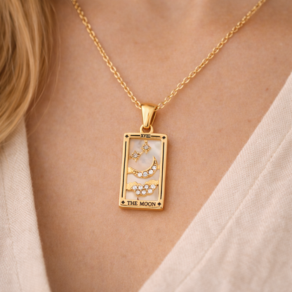 The Moon - Tarot card Dainty 18k Necklace with Silver Enamel