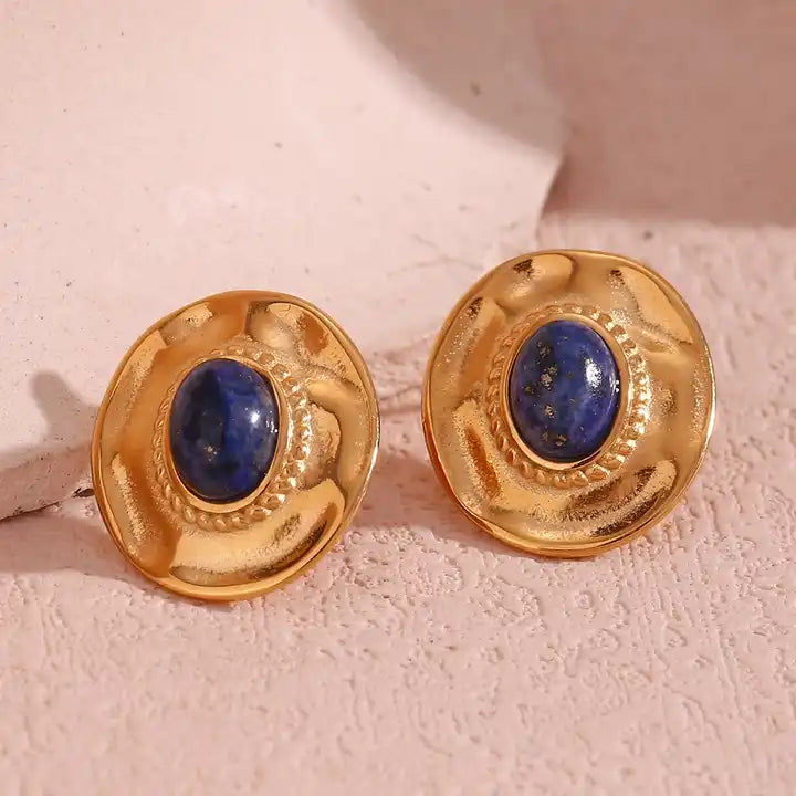 Confidence and Happiness - 18k Stud Earrings with Lapis Lazuli and Turquoise