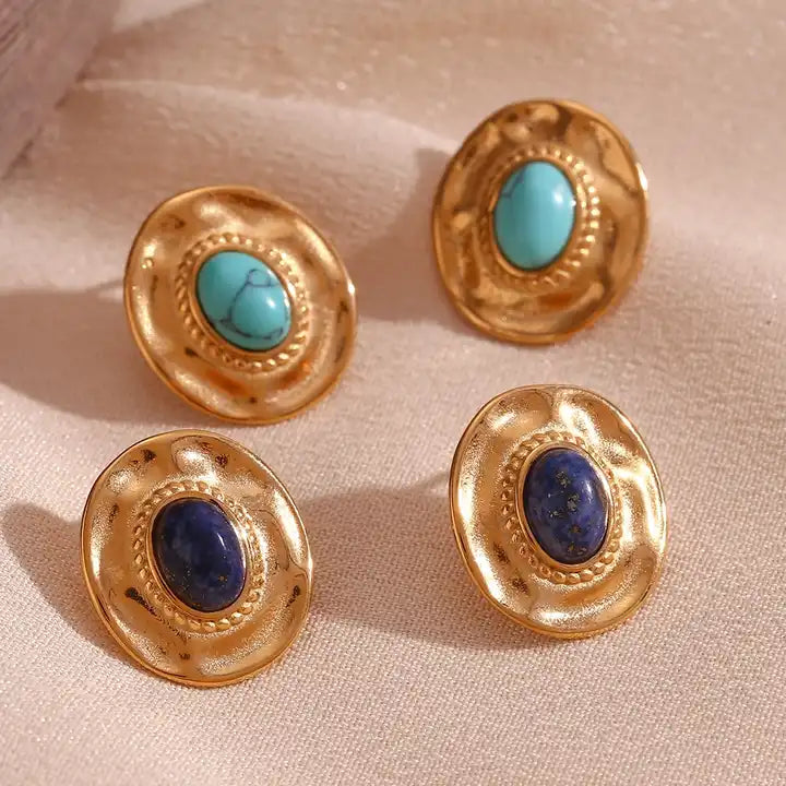 Confidence and Happiness - 18k Stud Earrings with Lapis Lazuli and Turquoise