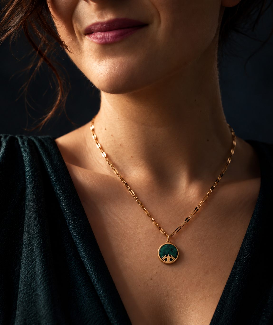 Deep Green - Evil Eye Jasper Necklace