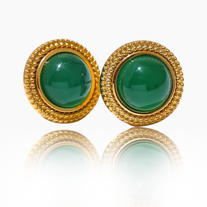 The One - Gold Stud Earrings with Green Agate