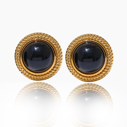 Determination - Gold Stud Earrings with Black Onyx