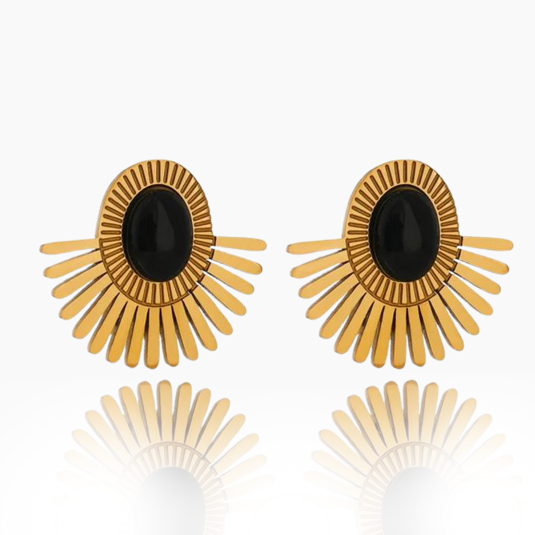 Devoted - Clip-On Gold Earrings with Obsidian