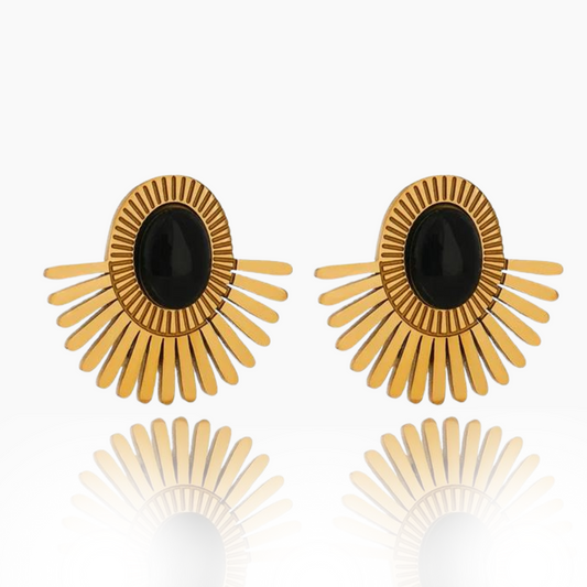 Devoted - Clip-On Gold Earrings with Obsidian