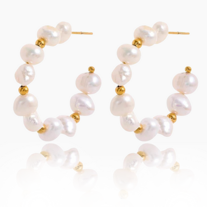 Dreamweave: Irregular Pearl Gold Earrings Hoops