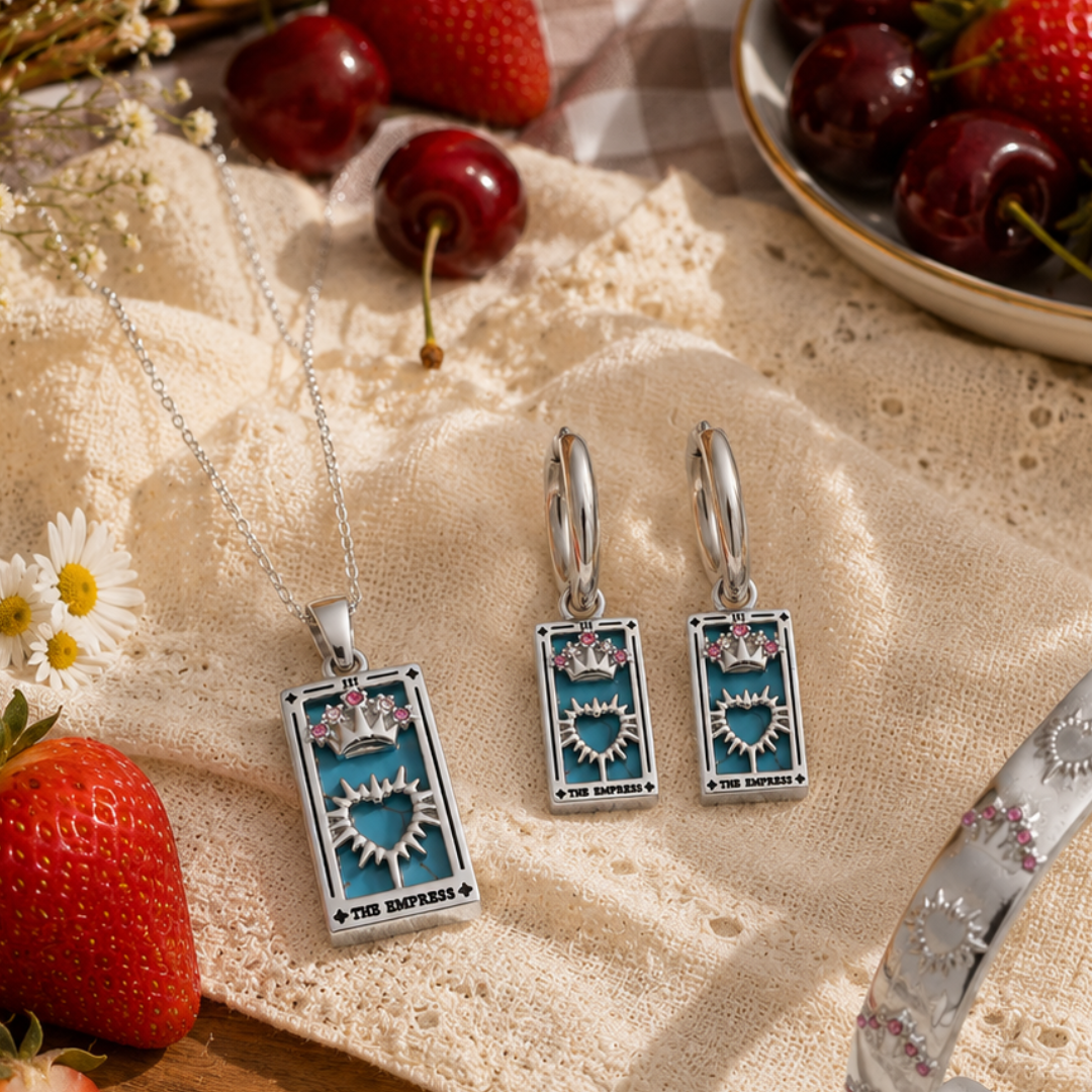The Empress - Tarot Card 18k | Silver Dainty Necklace with Blue Enamel