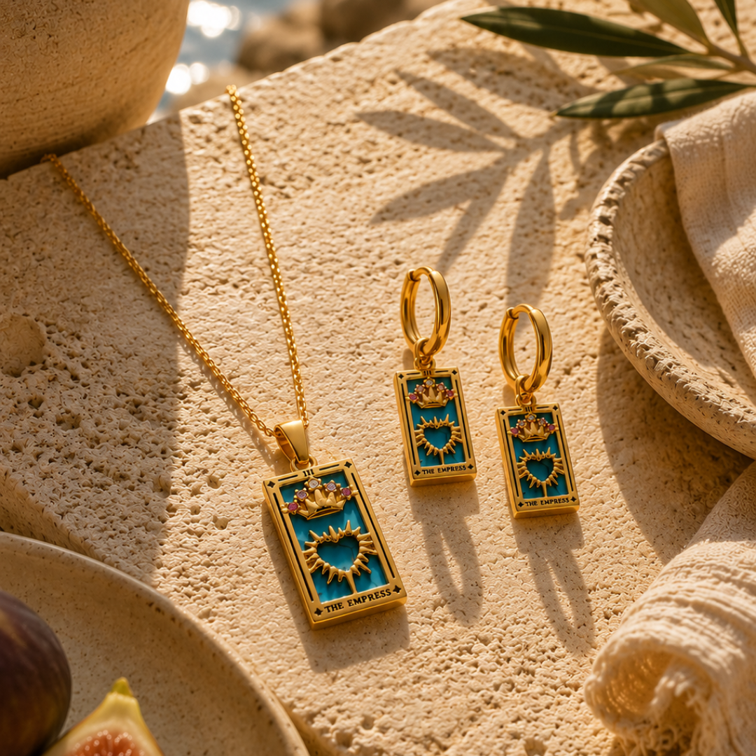 The Empress - Tarot Card 18k | Silver Dainty Necklace with Blue Enamel